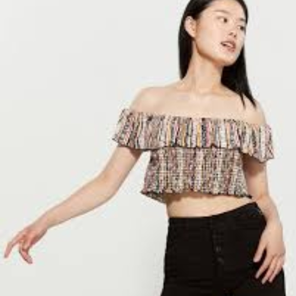 Polly & Esther   Printed Smocked Crop Top